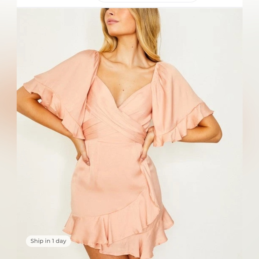 Fluted V neck Mini Dress